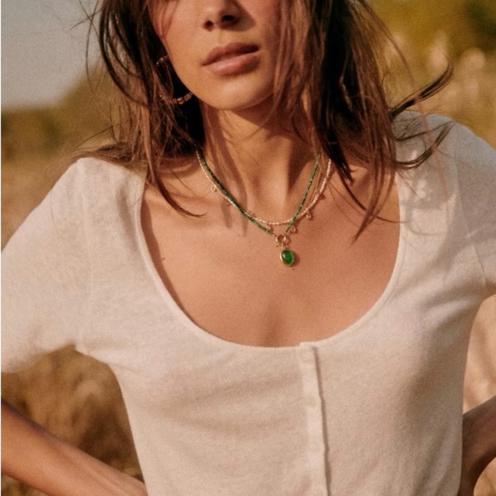 Sezane Milo T-Shirt. Ecru (off-white) color, XS